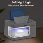 Baby wet wipes dispenser with night light feature illuminated