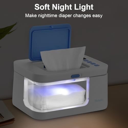 Baby wet wipes dispenser with night light feature illuminated