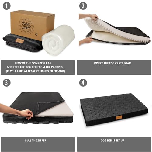 Patas Lague Orthopedic Dog Bed Large Sized Dog 36''X24'', Waterproof Soft Comfortable Egg Crate Foam Large Pet Beds Crate Mat with Removable Washable Cover and Nonskid Bottom, Black - Image 7
