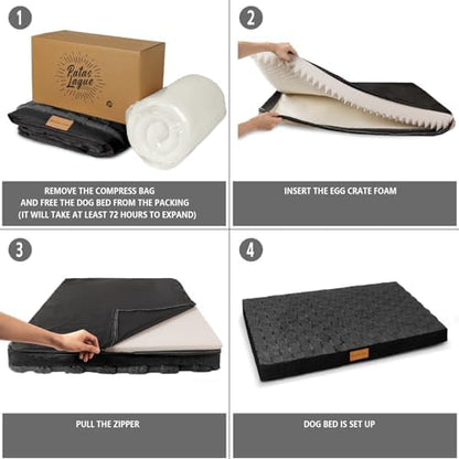 Patas Lague Orthopedic Dog Bed Large Sized Dog 36''X24'', Waterproof Soft Comfortable Egg Crate Foam Large Pet Beds Crate Mat with Removable Washable Cover and Nonskid Bottom, Black - Image 7