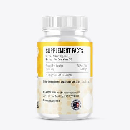 HoneybeeZone bee supplement dietary label detailing pure royal jelly complex ingredients