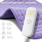 Extra large purple heating pad laid flat demonstrating twelve by twenty four inch full coverage size