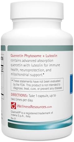 Supplement facts label on Wellness Resources Quercetin Phytosome showing detailed ingredient breakdown.