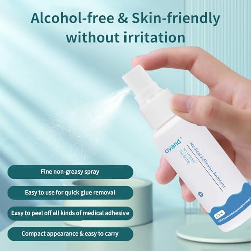 Applying Ovand no-sting spray to medical tape for easy skin release.