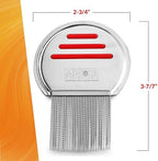 Two stainless steel lice combs showing the root to tip cleaning capability for all hair types.