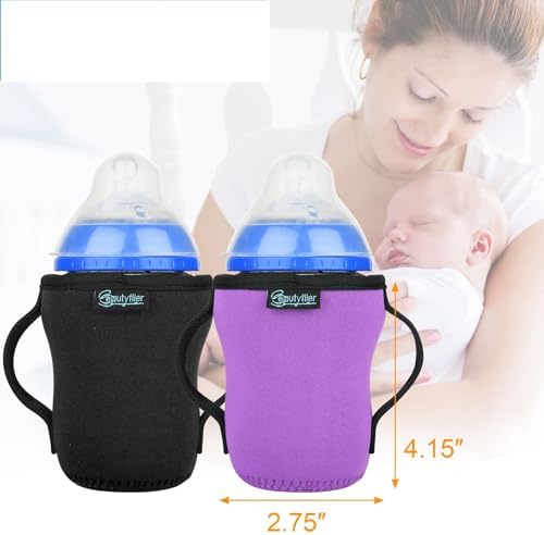 Neoprene baby bottle sleeve showing dual handle design