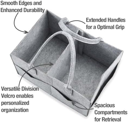 Collapsible grey baby organizer showing divided compartments