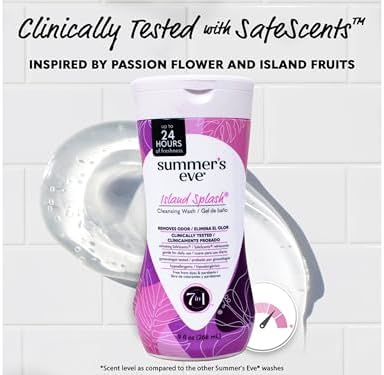 Summer's Eve Island Splash pack of 5 bottles demonstrating bulk value for feminine hygiene.