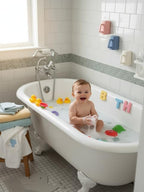 Close up view of the durable suction mechanism on the side of the Rinzee baby bath rinse cup.