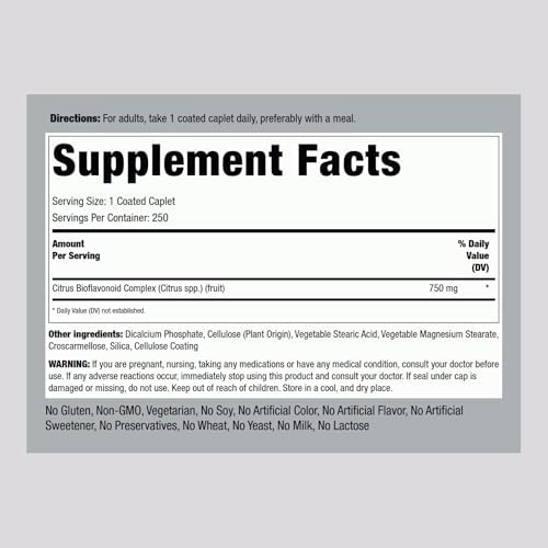 Piping Rock Citrus Bioflavonoids 750 mg supplement facts and ingredients label