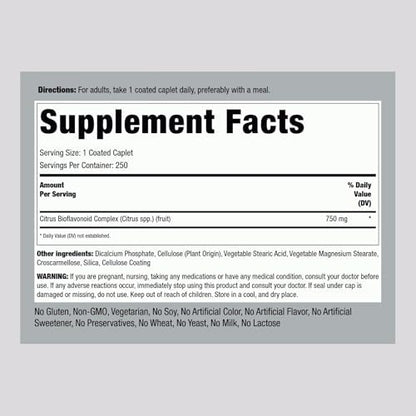 Piping Rock Citrus Bioflavonoids 750 mg supplement facts and ingredients label