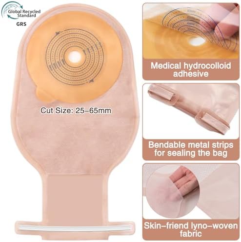 Eyourlife ileostomy stoma care bag pack highlighting the cut-to-fit measurement lines from 15 to 65 millimeters