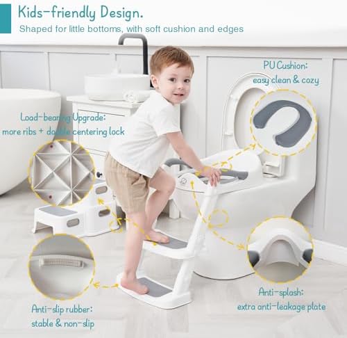 Folded Forbena kids potty training chair stored neatly against a bathroom wall