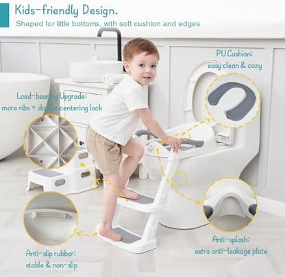 Folded Forbena kids potty training chair stored neatly against a bathroom wall