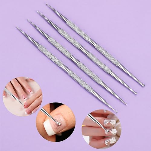 Detailed shot of the textured knurled handle on the silver stainless steel nail art tool