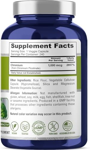 NusaPure Chromium Picolinate 240 vegan capsules nutrition facts and supplement label
