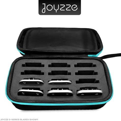 Joyzze grooming blade travel organizer side angle demonstrating the convenient carrying strap and compact profile