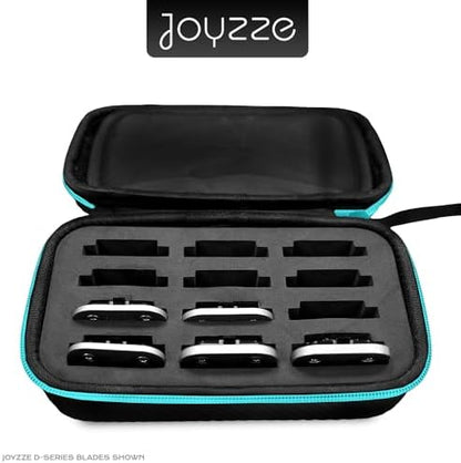 Joyzze grooming blade travel organizer side angle demonstrating the convenient carrying strap and compact profile