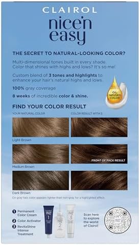 Clairol Medium Brown number 5 permanent hair color kit contents including developer and tint cream