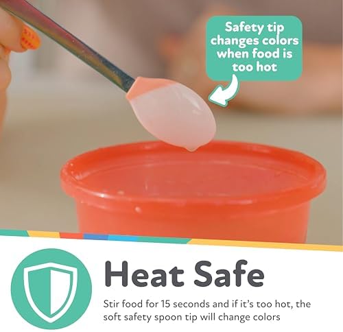 Heat sensitive color changing baby spoons demonstrating the safety tip feature.