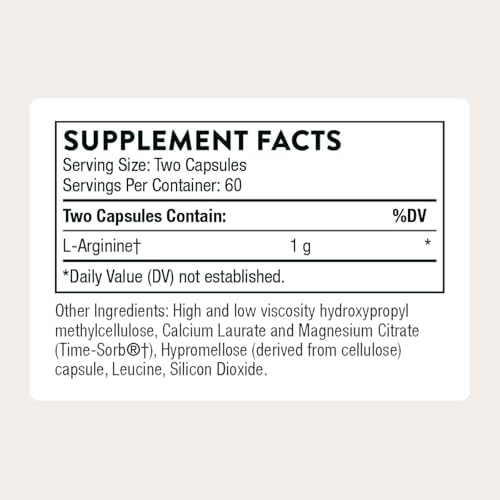 Thorne L-Arginine 120 capsules label ingredients panel