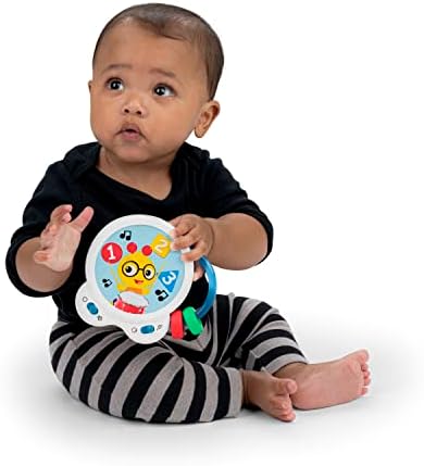Baby Einstein infant electronic drum toy angled view highlighting the bright blue outer frame and Cal the Caterpillar design.