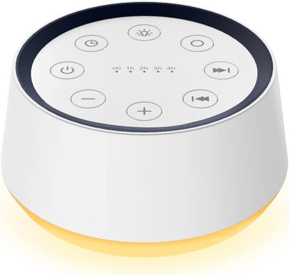 BrownNoise sound machine front view with glowing blue night light for sleep.