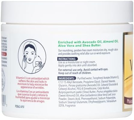 De La Cruz Vitamin E Cream open jar displaying the rich non-greasy moisturizing cream texture
