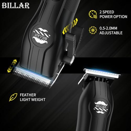 BILLAR cordless hair trimmer with sharp T-blade for precision beard detailing and edge ups