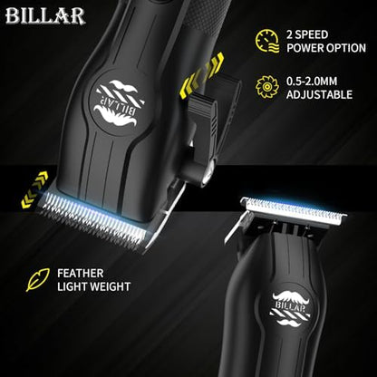BILLAR cordless hair trimmer with sharp T-blade for precision beard detailing and edge ups