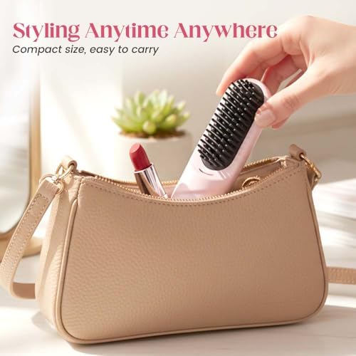 User demonstrating cordless hair brush on short hair