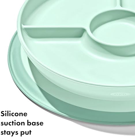 Side profile of OXO Tot plate highlighting curved easy-scoop walls