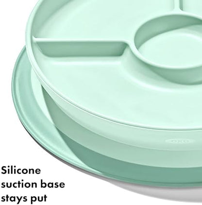 Side profile of OXO Tot plate highlighting curved easy-scoop walls
