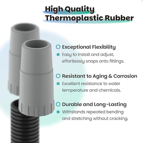 Aquarium canister filter maintenance parts showing compatible ribbed hosing connection end