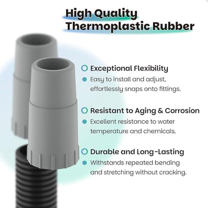 Aquarium canister filter maintenance parts showing compatible ribbed hosing connection end