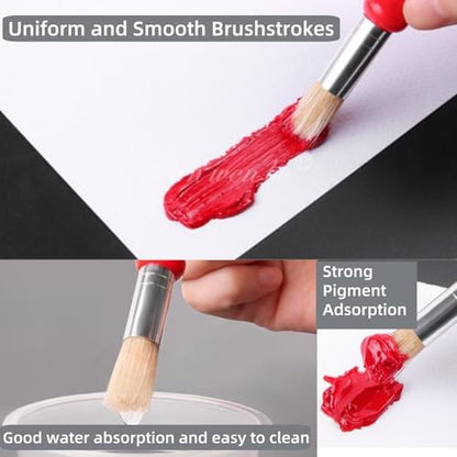 Four pieces of preschool art brushes arranged neatly to showcase the vibrant handle colors.