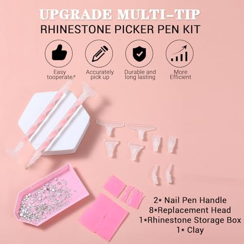 Two piece rhinestone picker set in pink spiral finish