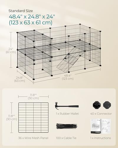 SONGMICS 36 Panels Pet Playpen, Small Animal Playpen, Rabbit Guinea Pig Cage, Zip Ties Included, Metal Wire Apartment-Style Two-Story Pet Premium Villa for Bunnies Puppies,Indoor Use, Black ULPI002B01 - Image 6