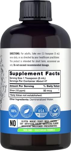 Carlyle Colloidal Silver liquid supplement showing 10 PPM concentration label details
