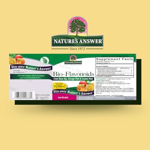 Nature's Answer plant-based 8 Fluid Ounce bottle showcasing organic alcohol extract details.