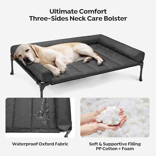 Veehoo Cooling Elevated Dog Bed Add Removable Waterproof Bolster Cushion Mat, Raised Pet Cot with Breathable Teslin Mesh, No-Slip Feet, Dog Couch Bed for Indoor Outdoor, 42x30inches, Black, CWC2331B - Image 4