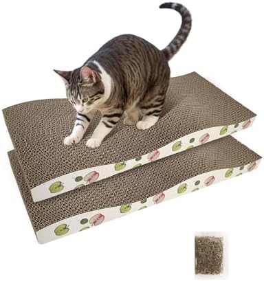 Close up view of the premium high density corrugated cardboard textures on the wave shape cat scratcher pad.