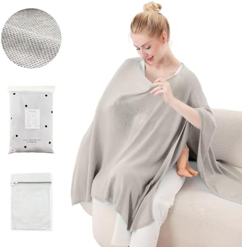 Woman using Pinuotu soft Lyocell nursing cover in public