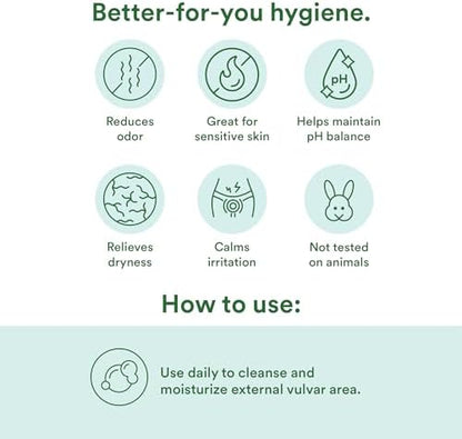 pH-balanced vaginal moisturizer cleanser with organic aloe vera for sensitive skin care.