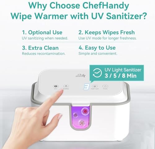 Chefhandy wipe warmer side profile showing sleek white design