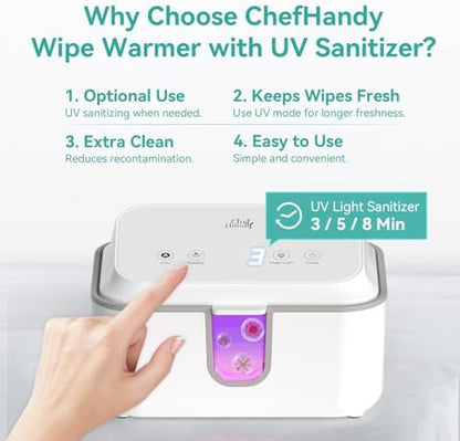 Chefhandy wipe warmer side profile showing sleek white design