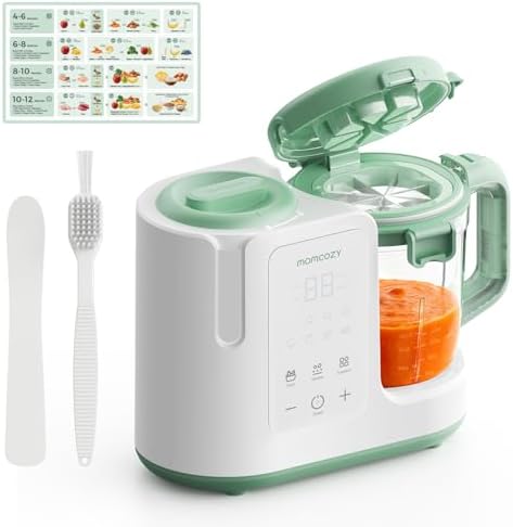 Momcozy infant food processor with fifteen ounce glass blending cup