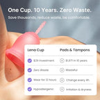 Lena Menstrual Cup Original being held to demonstrate soft flexible texture