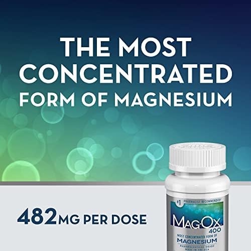 Mag-Ox 400 imported USA dietary supplement bottle angled display for authenticity check.