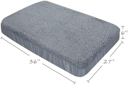 Coldwind imported dog bed slipcover being placed over a foam mattress